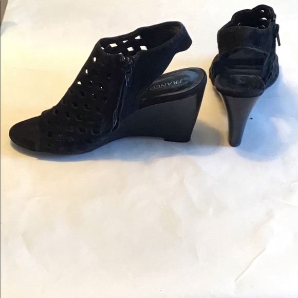 Franco Sarto Suede Vintage Black Wedge 7 New 3.5” - Picture 2 of 7